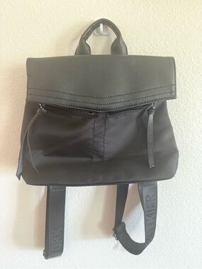 Botkier Black Compact Nylon & Leather Flap Backpack